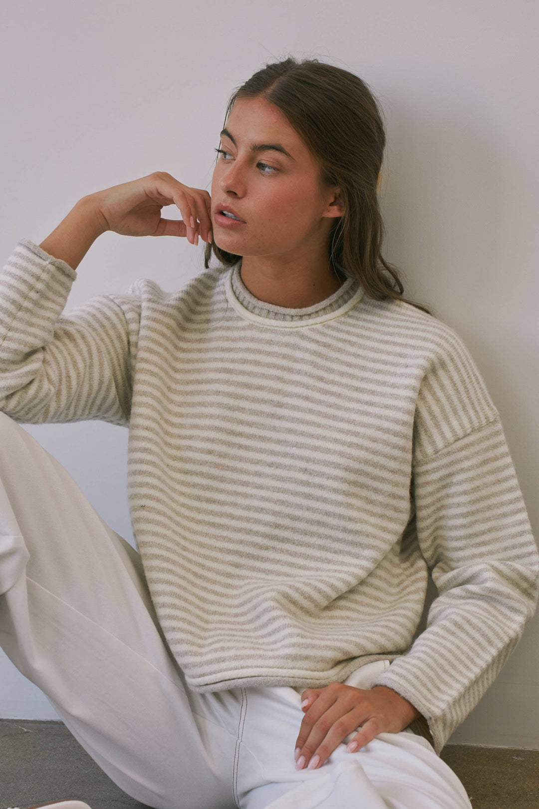 Trina Stripe Contrast Layered Roll Neck Sweater