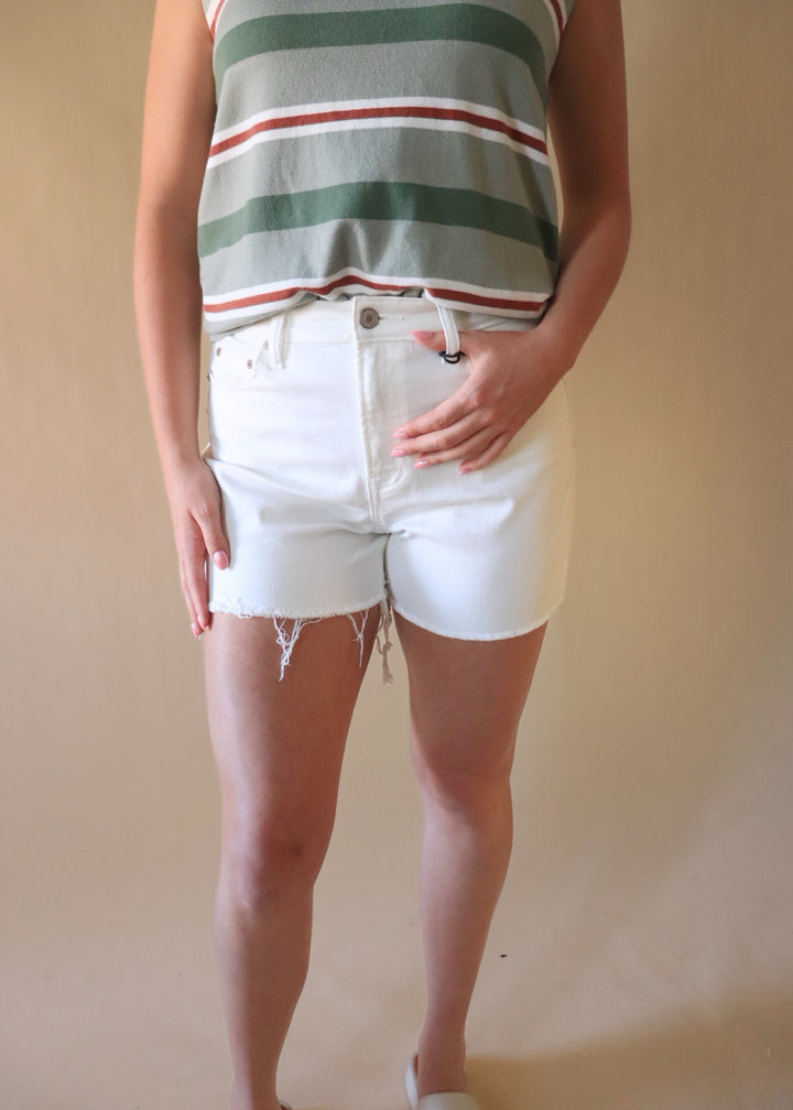 White Raw Hem Denim Shorts