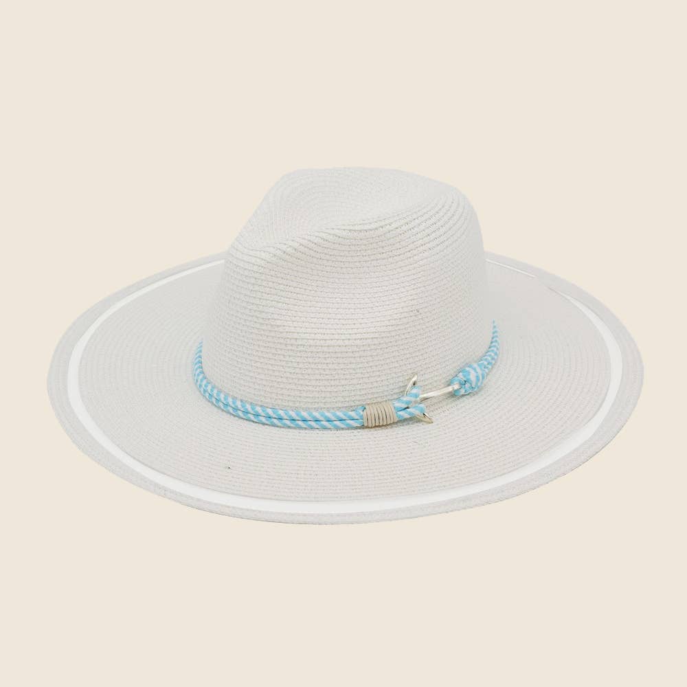 Striped Rope Flat Brim Straw Sun Hat