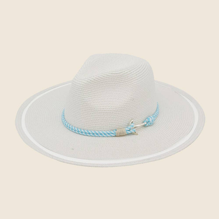 Striped Rope Flat Brim Straw Sun Hat