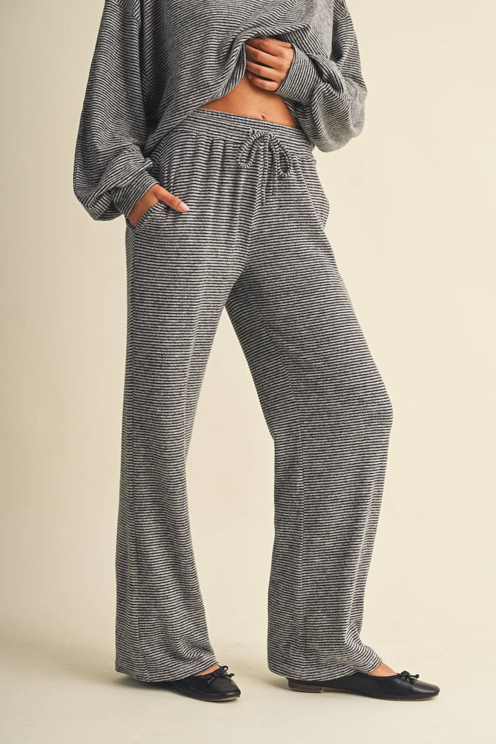 Striped Soft Brushed Hacci Wide Leg Pants
