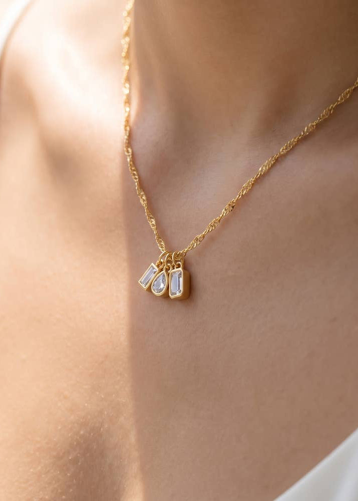 Dainty Triple Cz Charm Twisted Chain Necklace