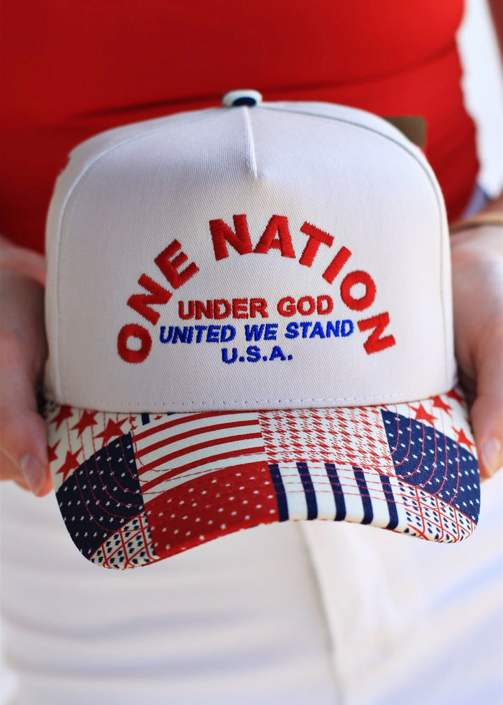 ONE NATION UNDER GOD Embroidered Patchwork Brim Trucker Hat