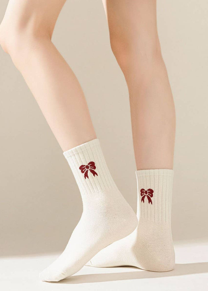 Red Bow Cotton Crew Socks