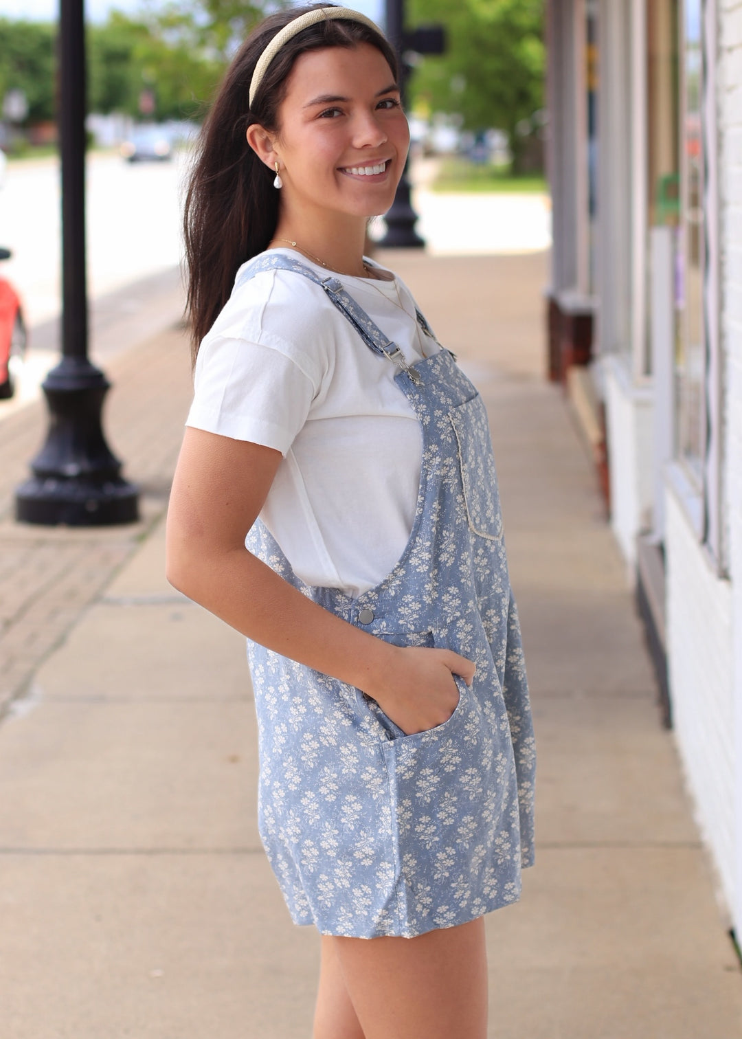 The Meadow Bloom Short Overall – Dusty Blue