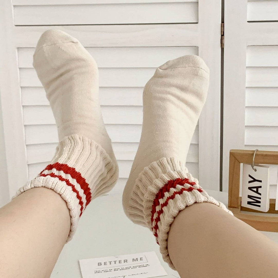 Retro Double Stripe Knit Socks