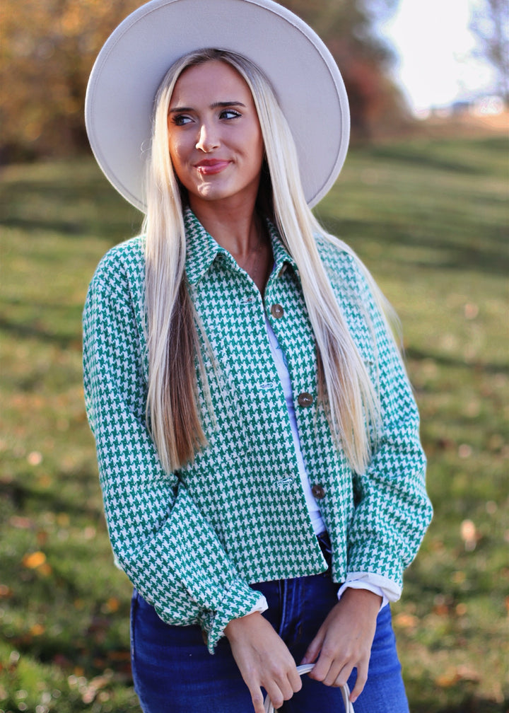 RESTOCKED Houndstooth Tweed Button-Up Jacket