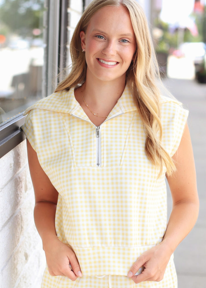 Gingham Zip Up Shorts in Yellow