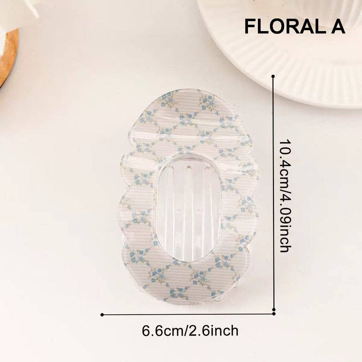 Stripe Pink Scalloped Edge Flat Hair Claw Clip