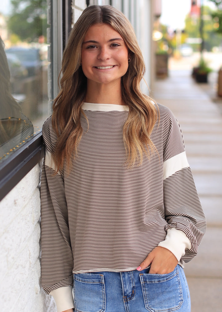 Mocha Stripe Crossback Pullover