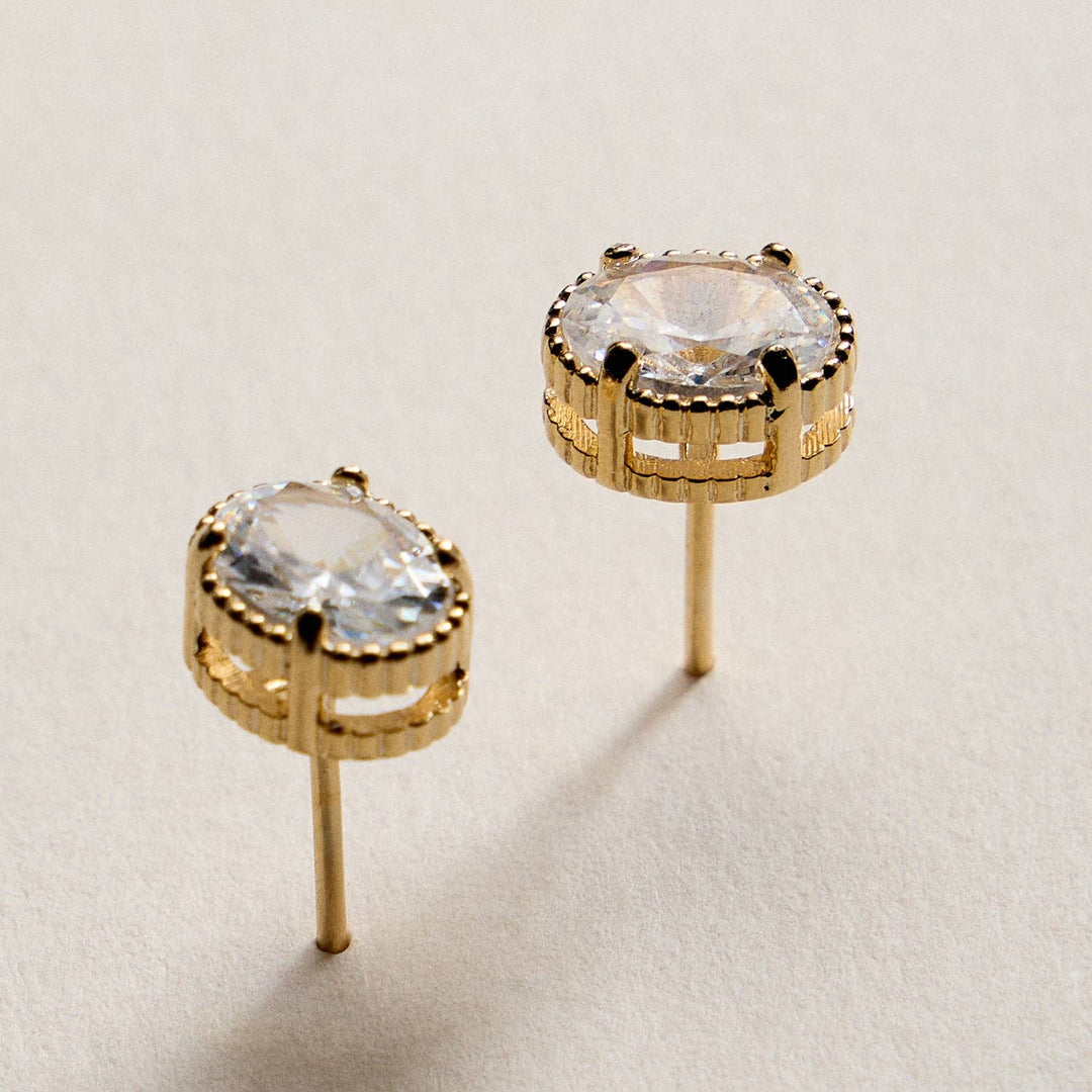 18K Gold Filled Oval CZ Stud Earrings