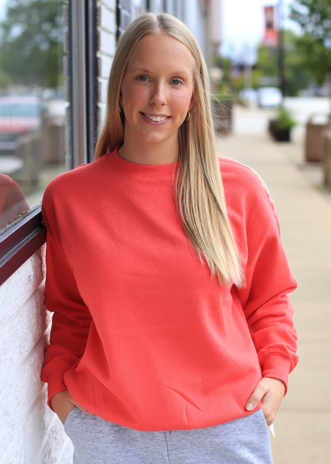 Oversized Crew Neck Sweatshirt in Cayenne Orange