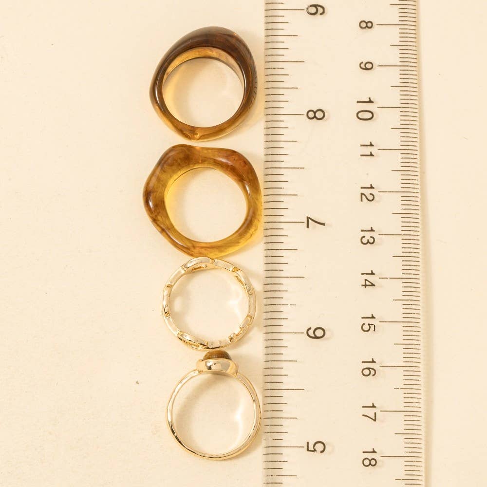 Mixed Acetate And Metallic Band Rings Set
