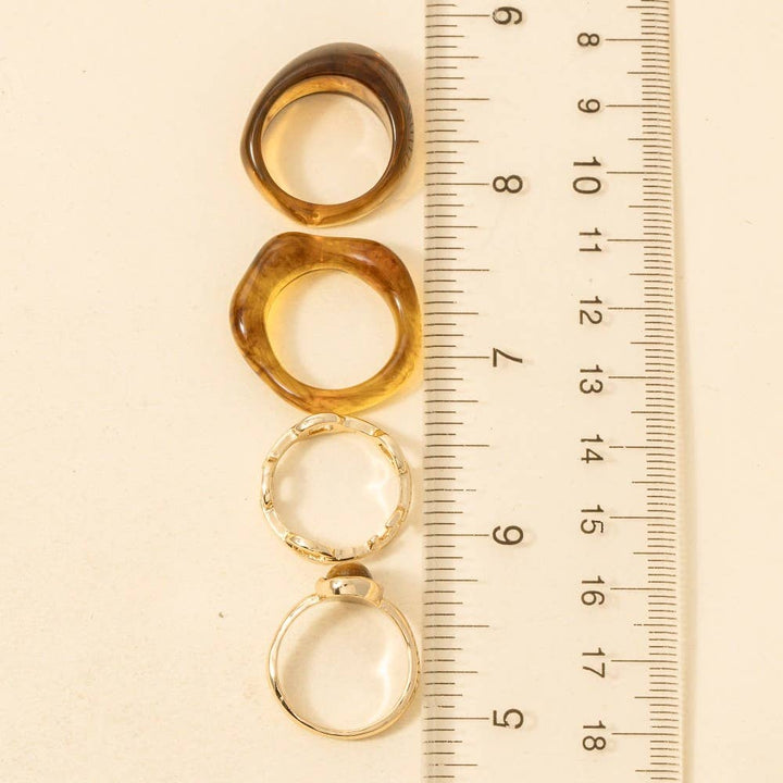 Mixed Acetate And Metallic Band Rings Set