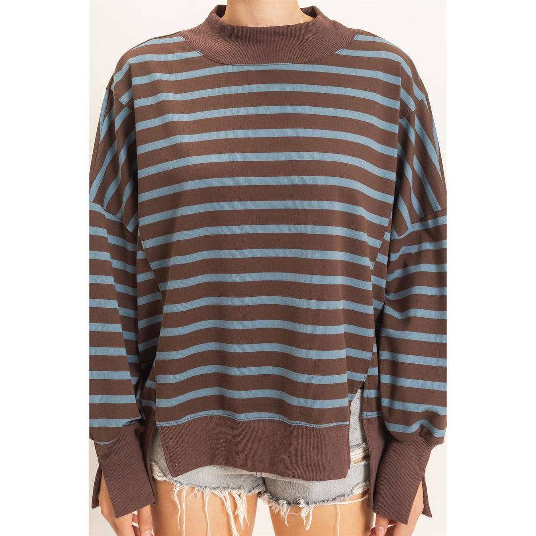 Striped Mock Neck Sweatshirt