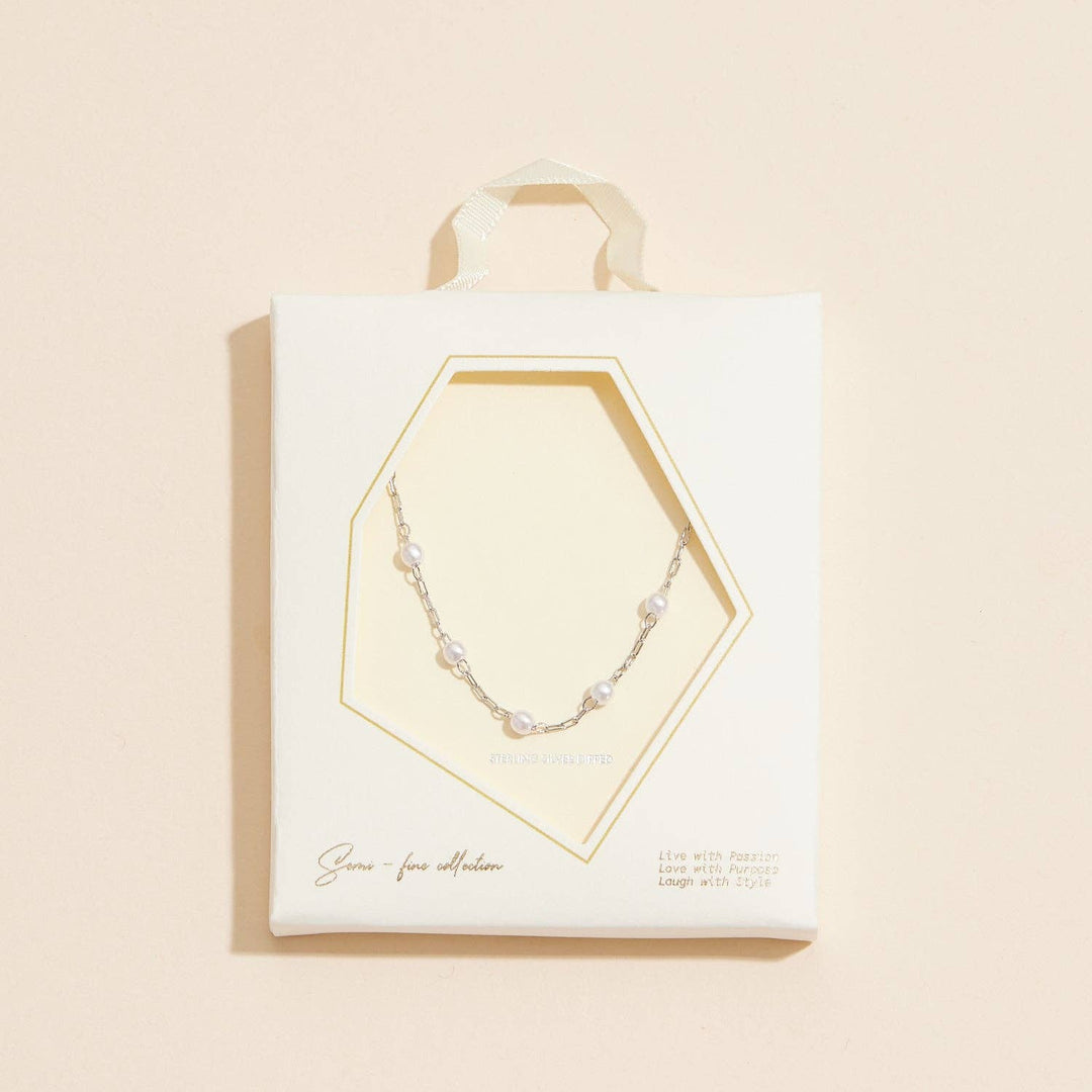 18K Gold Dipped Small Pearl Link Necklace | Timeless 2mm Pearl Link Necklace