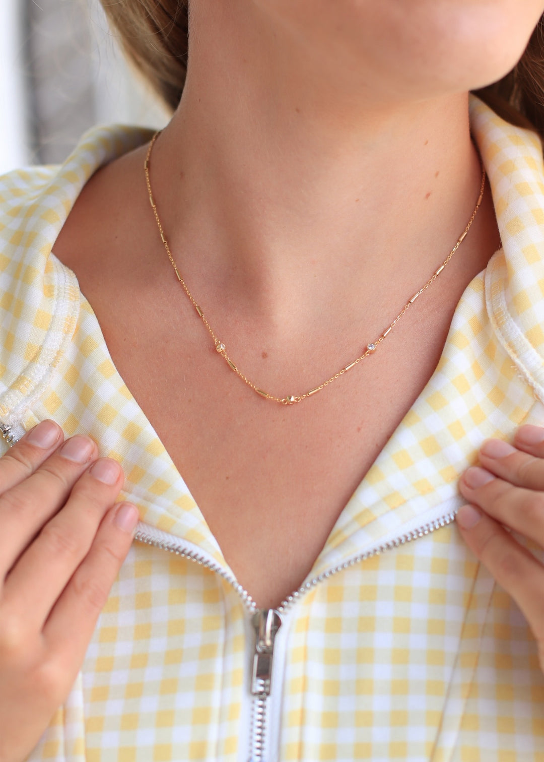 Cz Station Bar Chain Necklace