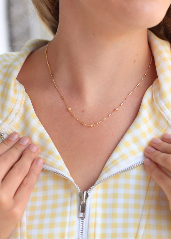 Cz Station Bar Chain Necklace
