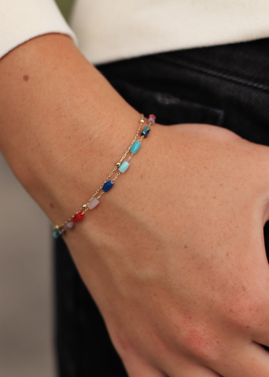 Faceted Glass Beads Layered Dainty Chain Bracelet