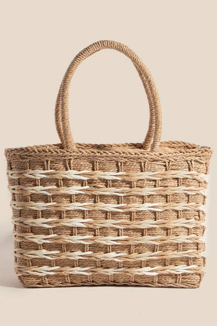 Two Tone Braided Zippered Hand Bag