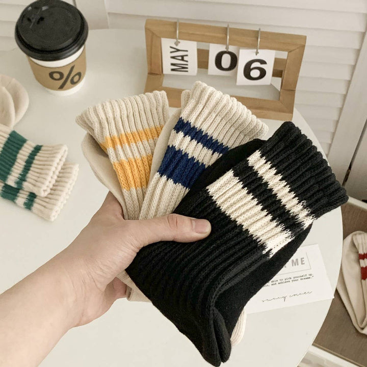 Retro Double Stripe Knit Socks