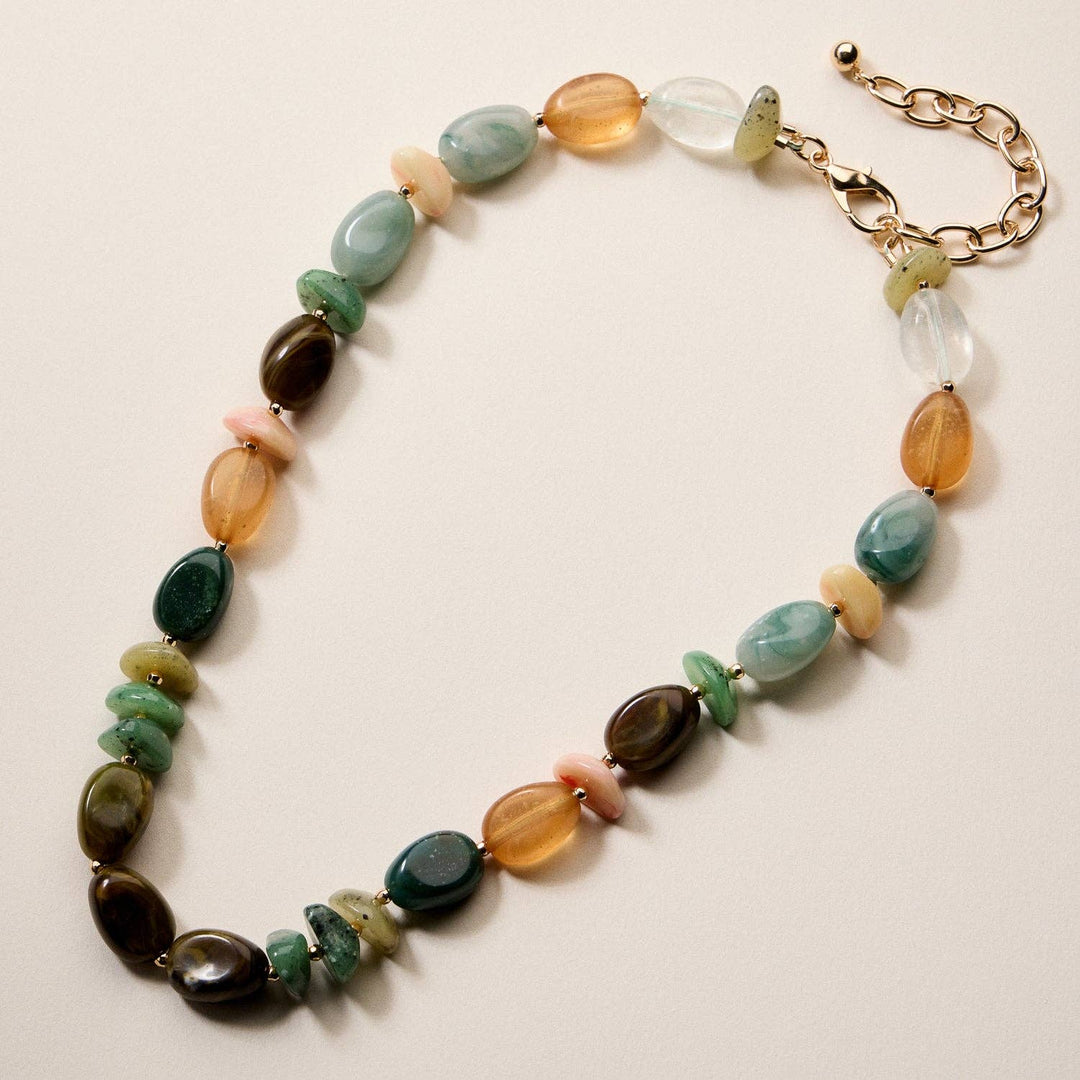 Organic Resin Bead Necklace  - Blue Combo