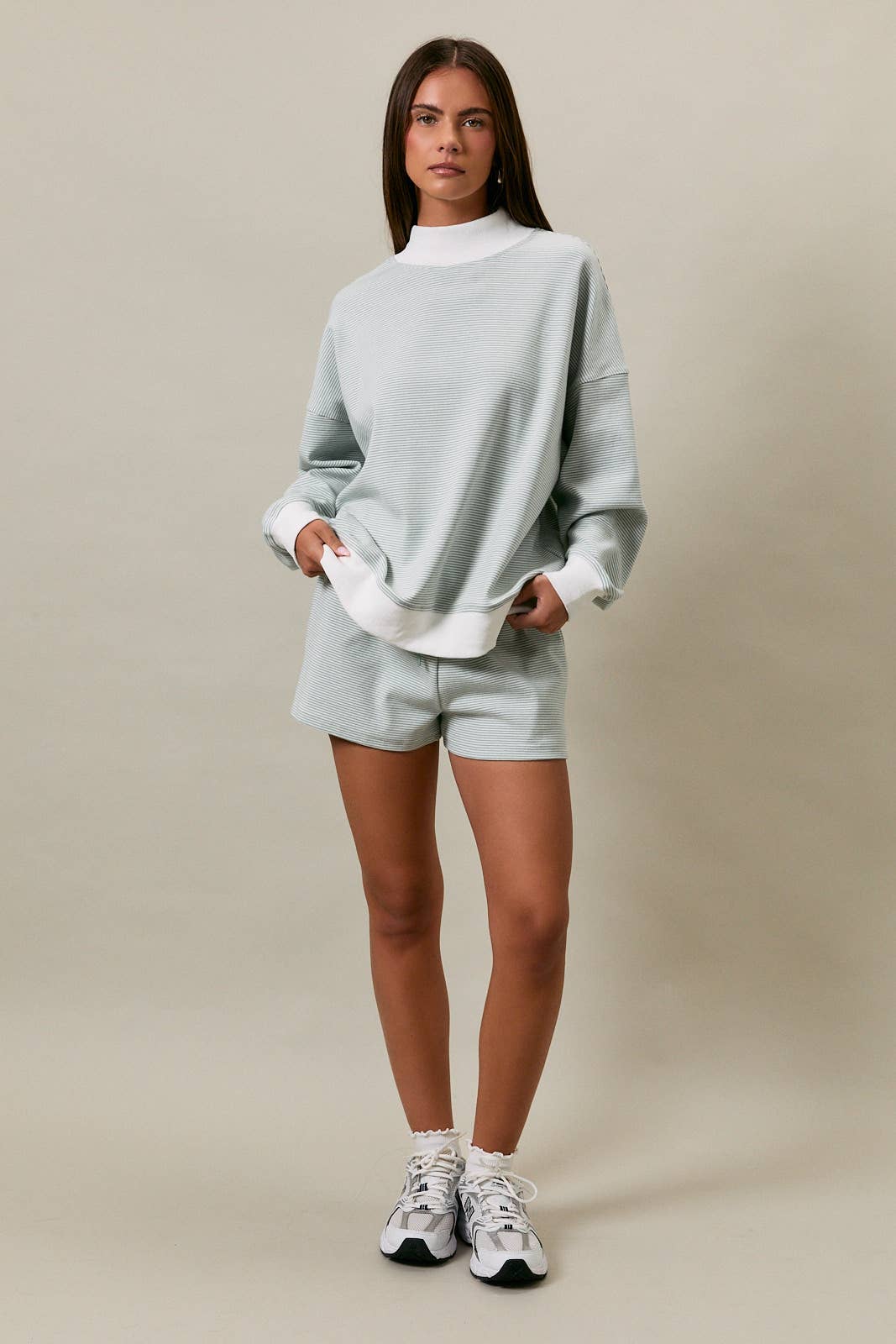 The Sage Cream Stripe Mock Top