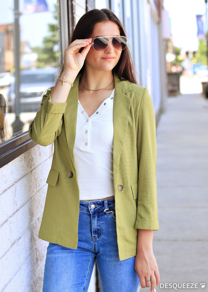Restock Peacock 3/4 Cuff Collared Blazer