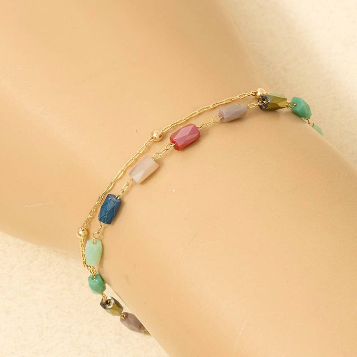 Faceted Glass Beads Layered Dainty Chain Bracelet
