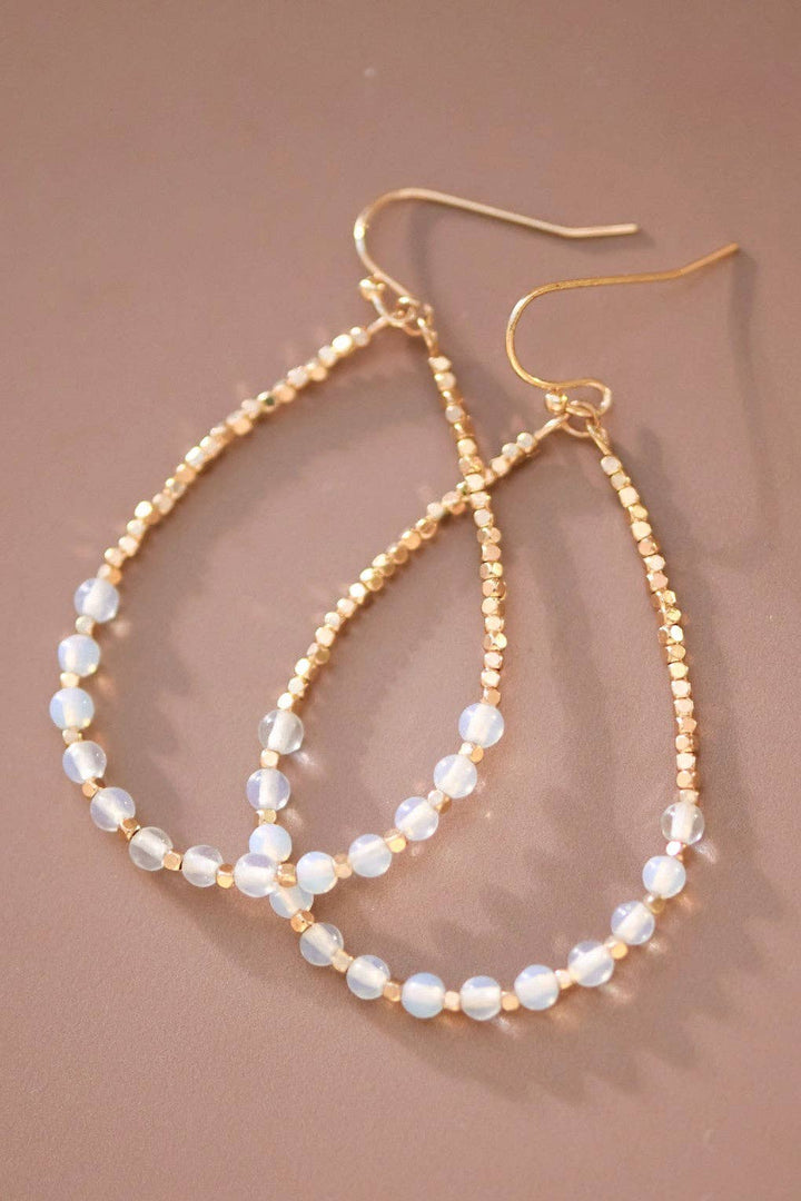 Opal Stone Beaded Teardrop Wire Earrings