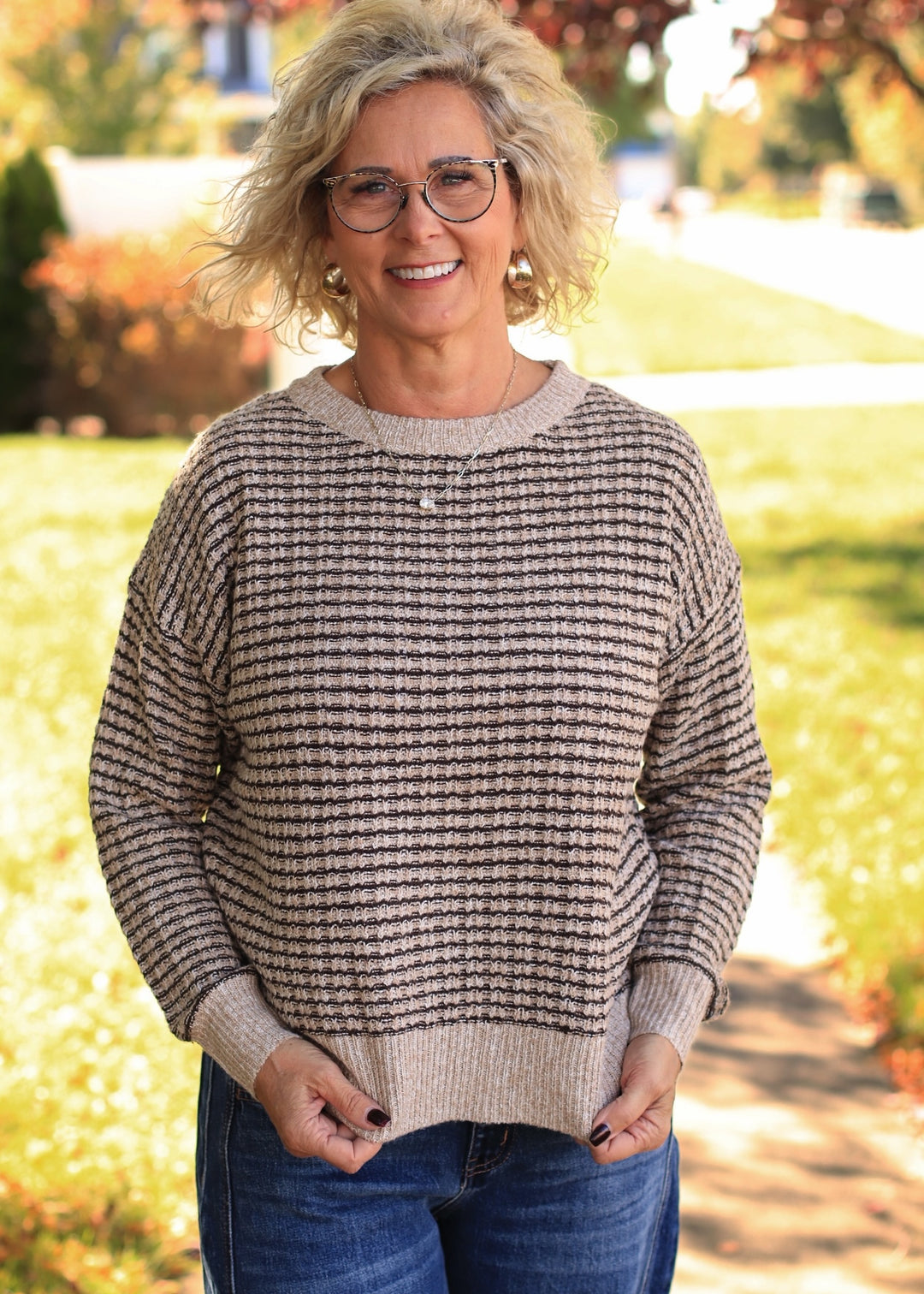 Plum Waffle Stripe Sweater
