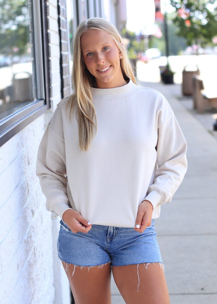 The Lake House Mockneck Sweatshirt in Beige