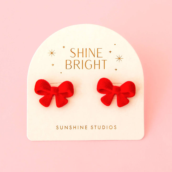 Flocked Bow Earring in Red