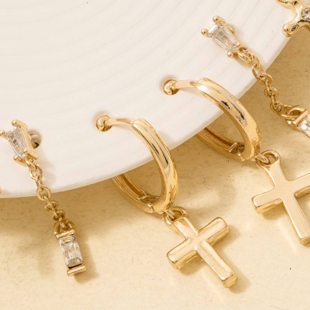 Ten Pair Assorted Cross Mini Earrings Set
