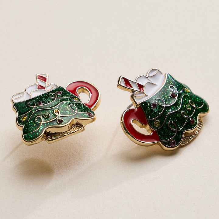 Enamel Christmas Tree Mug Stud Earrings