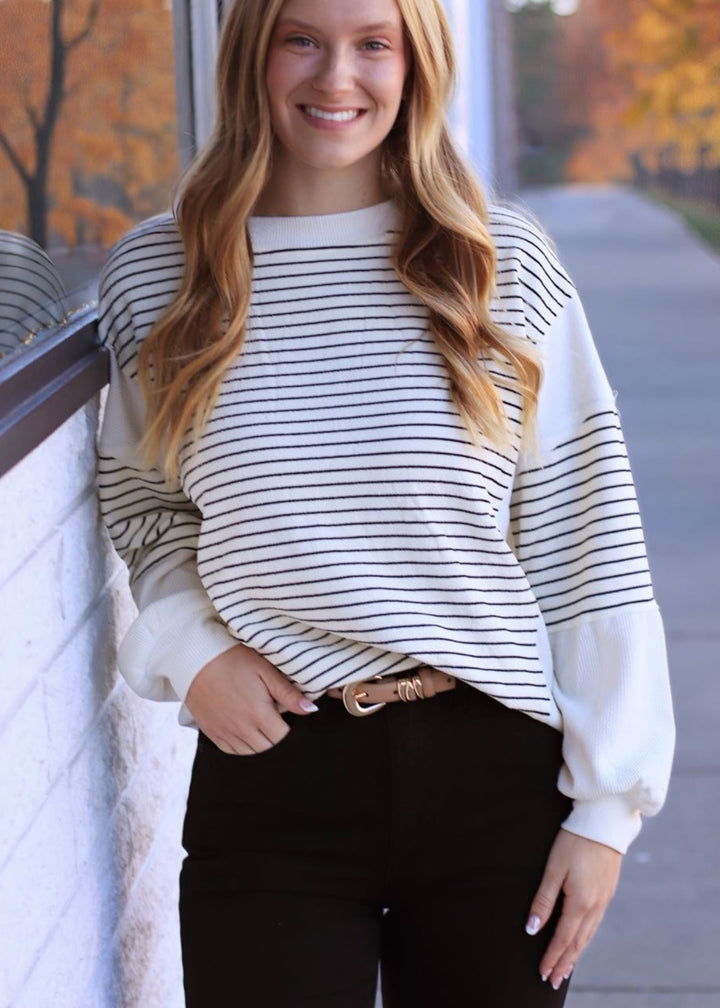 The Fragment Stripe Top in Ivory