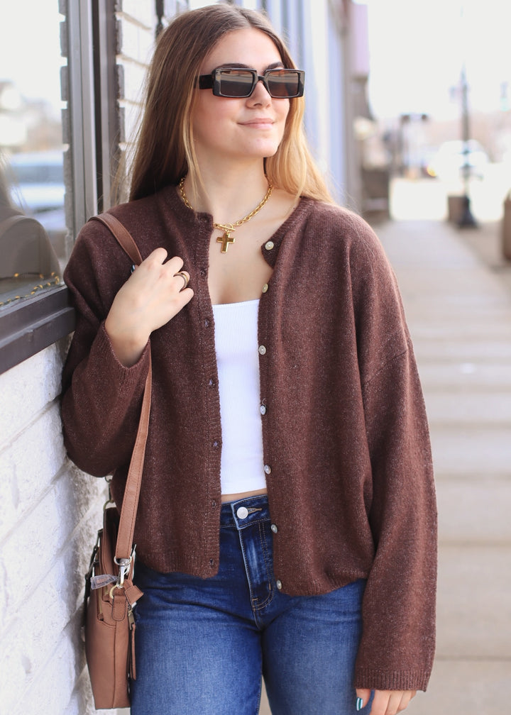 Chocolate Ease Crew Neck Sweater Cardigan