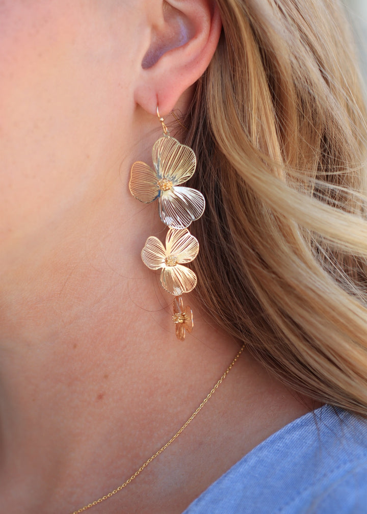 Delicate Laser Cut 3D Floral Filigree Drop Earrings