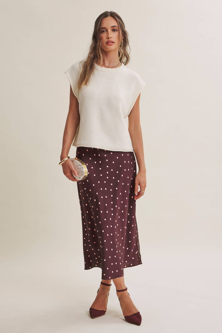 Café Dot Satin Midi Skirt