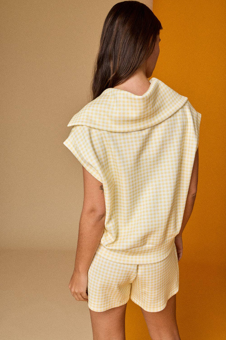 Gingham Zip Up Top in Yellow
