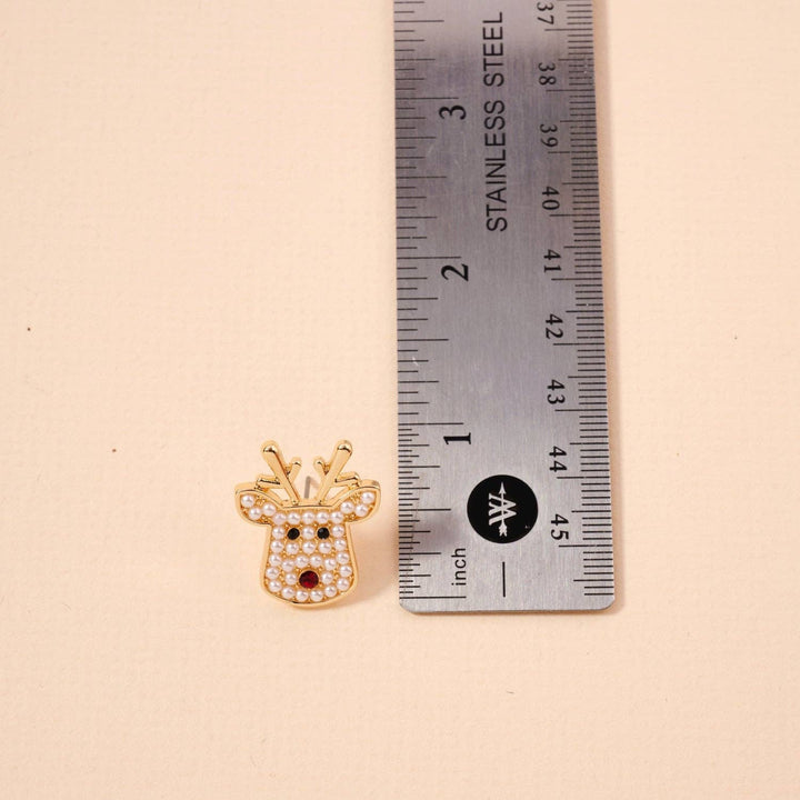 Pearl Reindeer Stud Earrings | Holiday Christmas Earrings