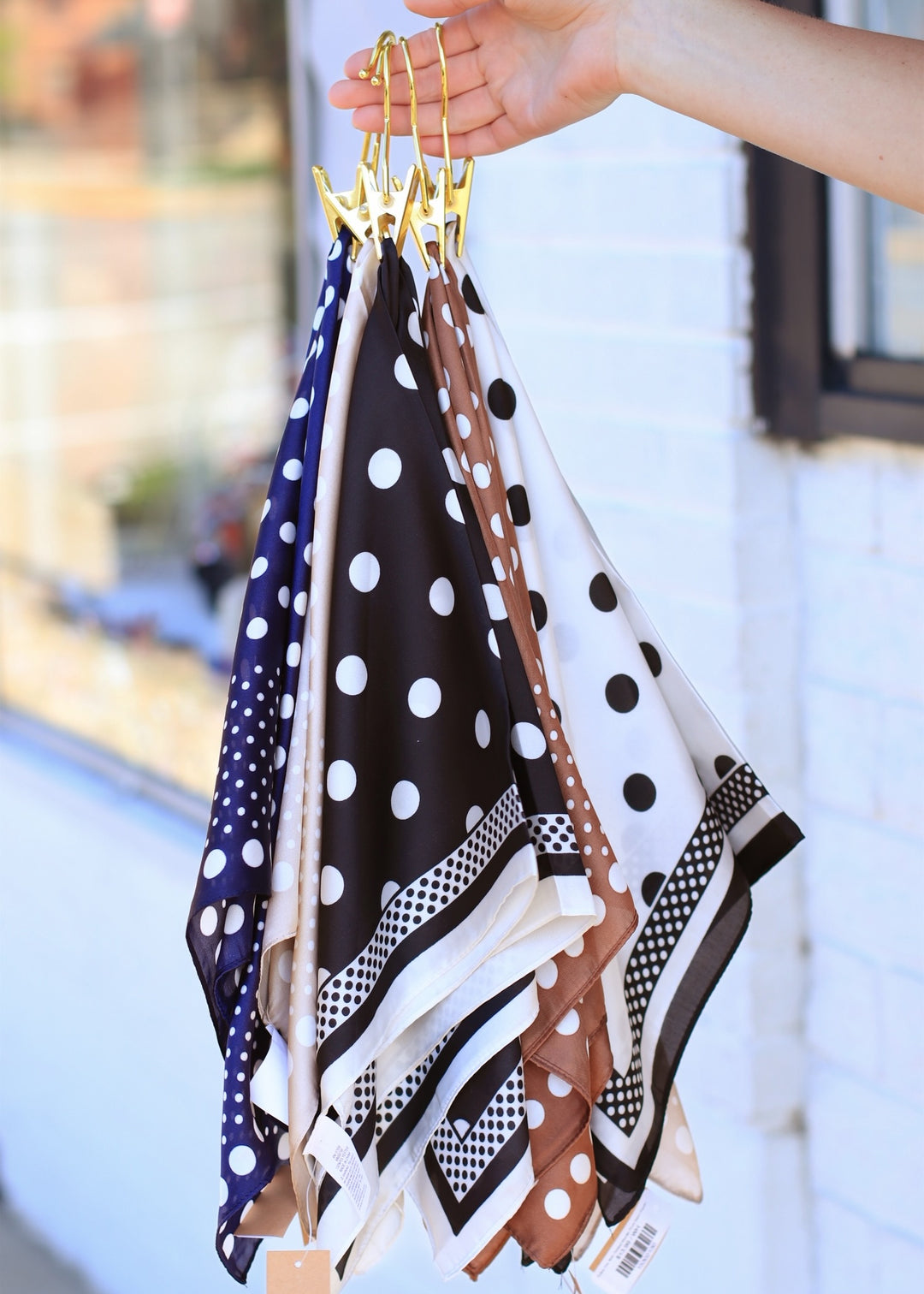 Polka Dot With Dotted Border Print Satin Square Scarf