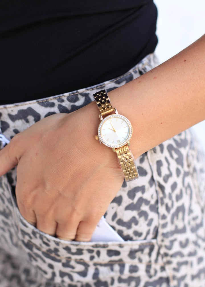 Cz Pave Trim Round Face Watch