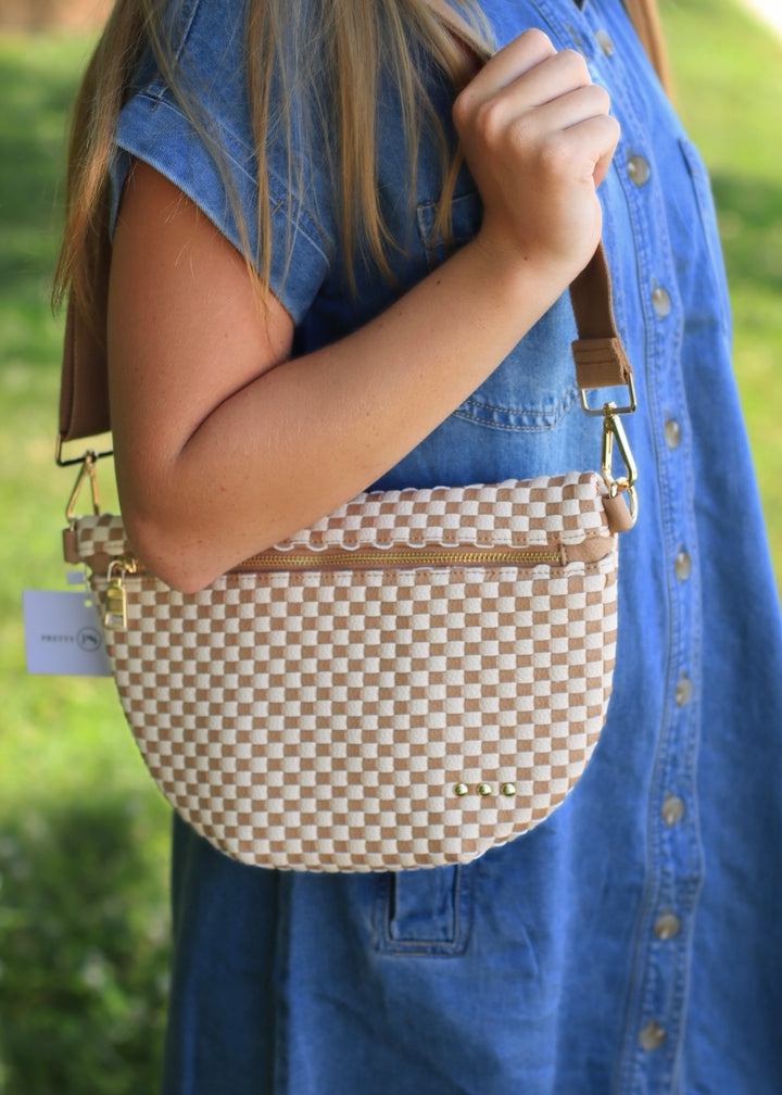 RESTOCK Westlyn Woven Bum Bag in Checkered Tan