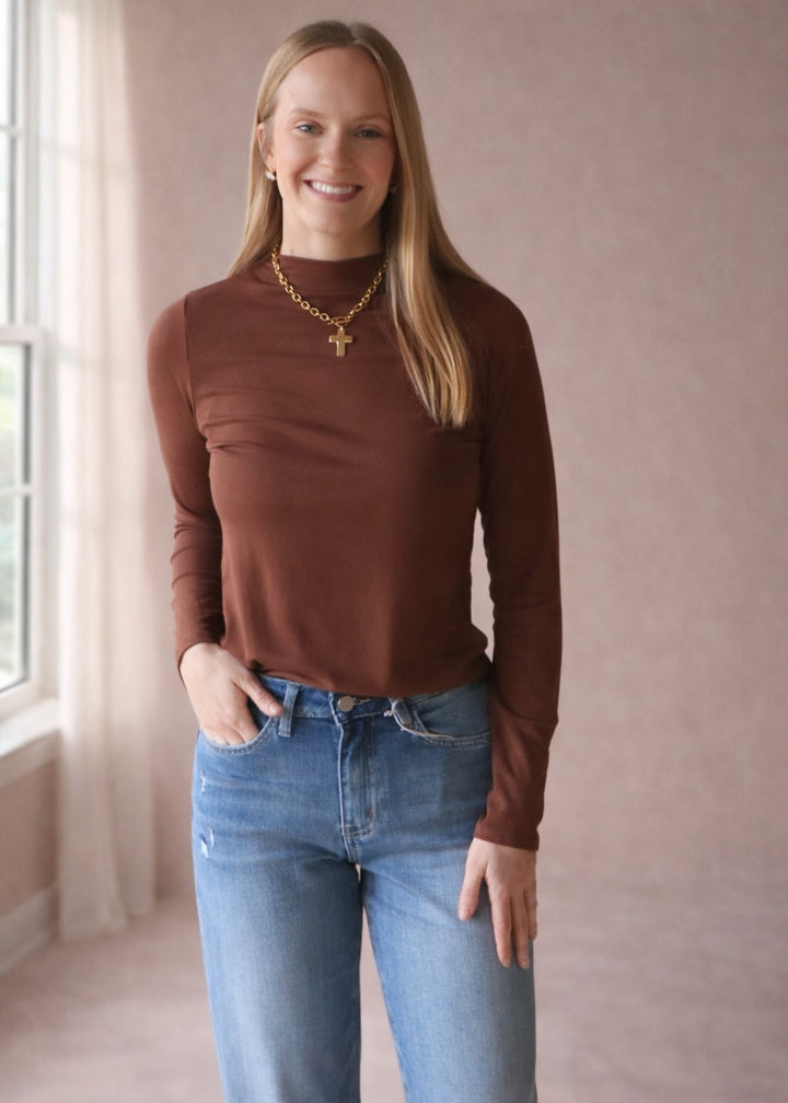 The Go-To Ribbed Turtleneck in Brown