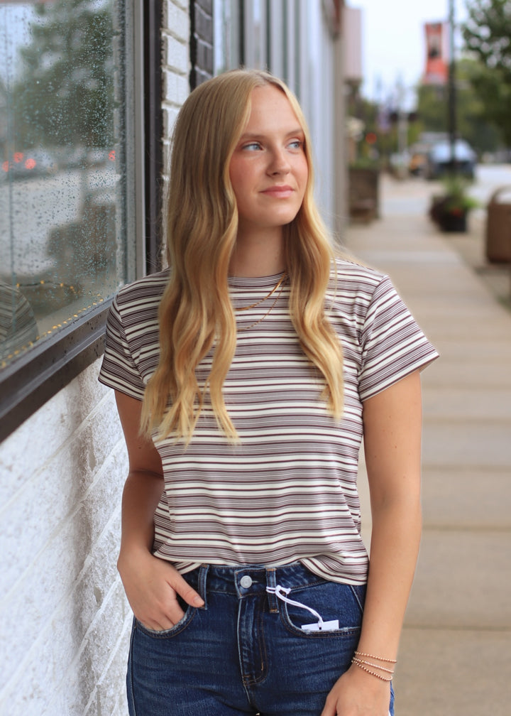 Mila Stripe Baby Tee in Cream &amp; Brown