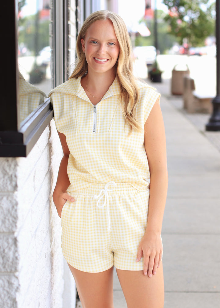 Gingham Zip Up Shorts in Yellow