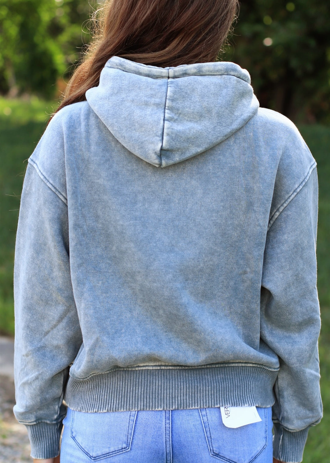 Ash Jade Acid Wash Fleece Cropped Hoodie