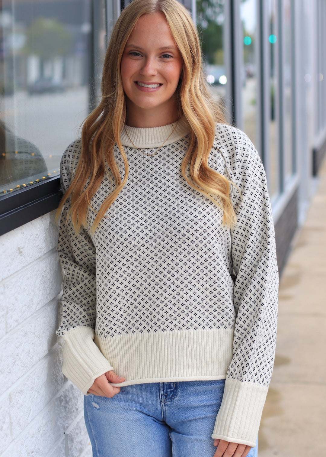 Patterned Mock Neck Sweater