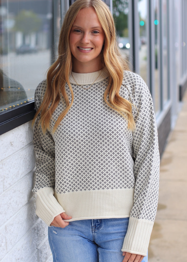 Patterned Mock Neck Sweater